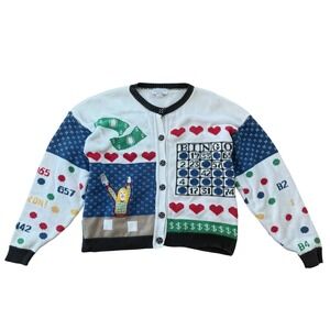 Sweater Loft Bingo Gambling Cardigan Novelty Knit Vintage Large Multi Casino 80s